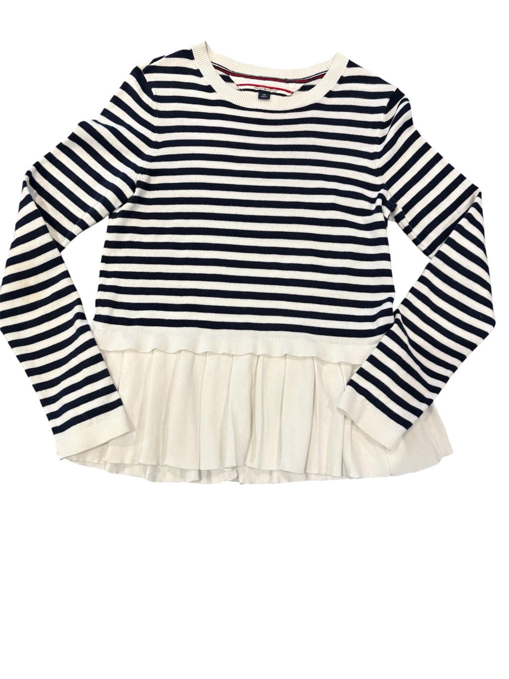Tommy Hilfiger Stripe Peplum Top - White & Navy, Size S
